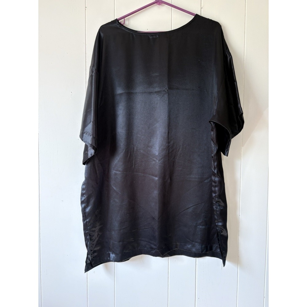 Victoria's Secret Womens L Black Satin Sleep Shirt Nightgown Lounge Dress